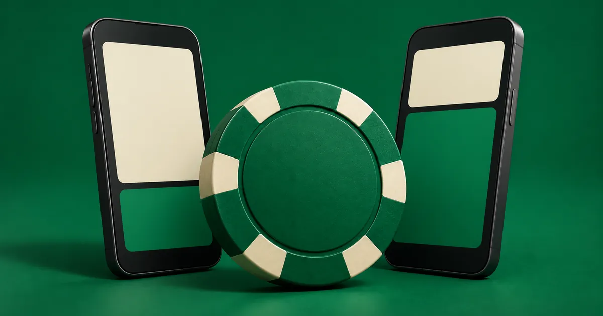 Two phones with different status panels on either side of a casino chip