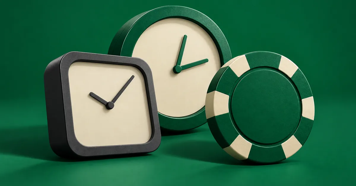 Two clocks without numbers at different depths and a casino chip